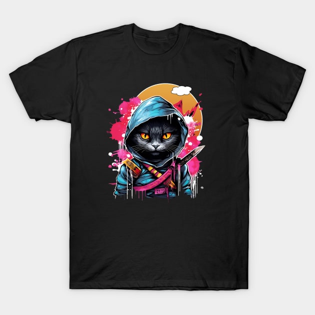 Japanese warrior cat T-Shirt by MARK ASHKENAZI